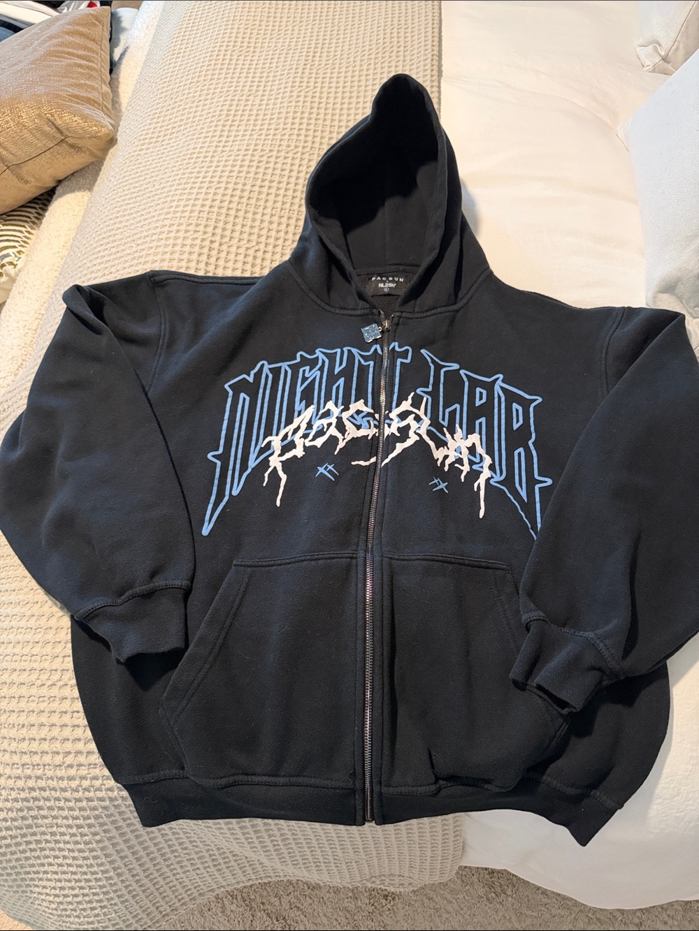 PacSun Black Hooded Zip-Up Sweatshirt with Branded Neck Label